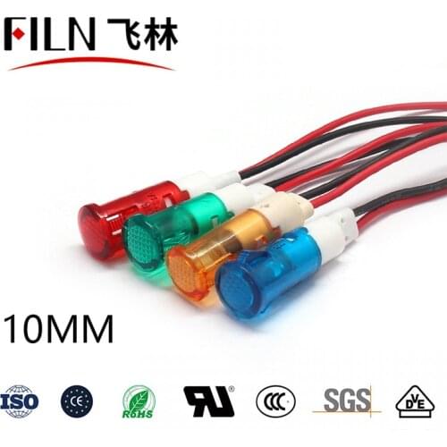 FILN 10mm 12v 24v 220v 110v Plastic Wired Terminal signal lamp led indicator light with wire