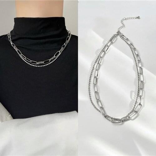 Punk Simple Solid Color Rhinestone Link Chain Necklace for Women Men Girls Classic Choker Neck Jewelry 2021 Trend New Arrival