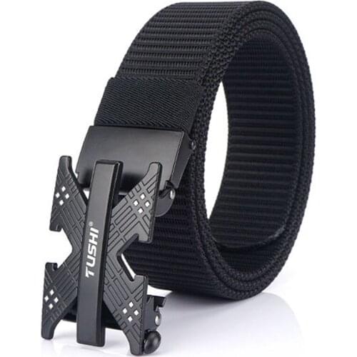 Brand Fashion Mens Belt Letter Metal Automatic Buckle Designer Belts Top Quality Business Style Male Trousers Belt Nylon Strap