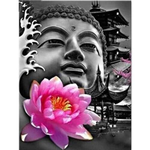Pink flower Buddha Statue zen icon 5d diy diamond painting Full drill mosaic set diamond Embroidery round China style art YG1813
