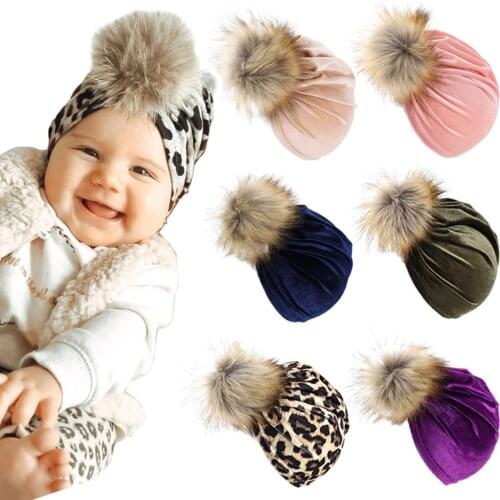 Solid Velvet Fabric Fur Ball Hat for Kids Boys Girls Baby Photograph Props Big Pompom Topknot Autumn Winter Ear Warm Beanie Cap