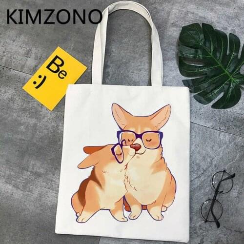 Corgi shopping bag tote recycle bag canvas eco bolsas de tela bag ecobag cloth bolsa compra sacolas