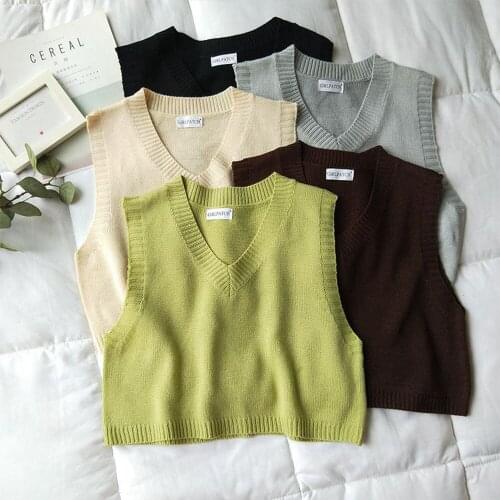 2021 Spring Autumn Vintage Sleeveless v-neck knitted Vest Sweater Women QY0257 Solid Pullovers Ladies Casual Tank Top