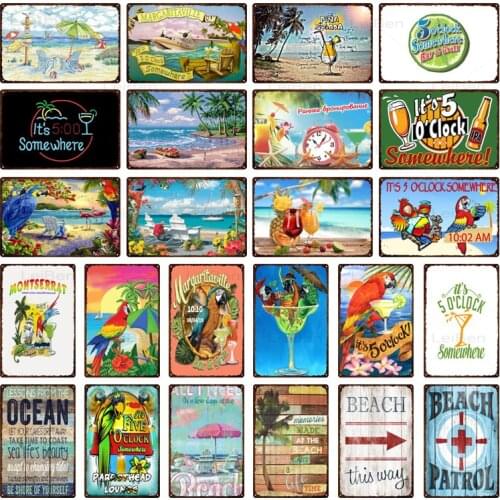 Summer Vacation Retro Metal Tin Sign Beach Bar Party Vintage Metal Plaque Art Poster Decoration Seaside Bar Club Wall Sticker