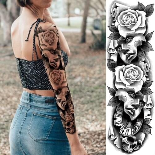Large Flower Temporary Tattoos For Men Women Body Art Full Arm Sleeve Mask Tatoo Waterproof Fake Tattoo Stickers Creative