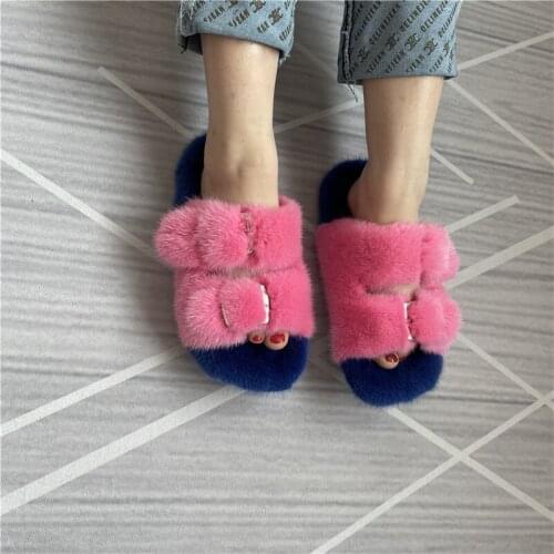 Womens House Slippers Mink Fur Fashion Slippers Womens Slippers Flat Womens Slippers Comfortable Home Slippers