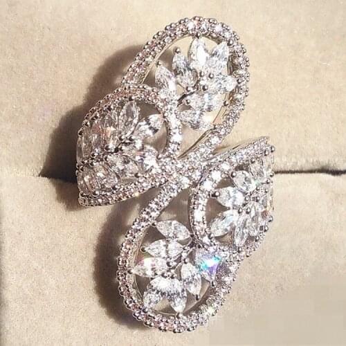 Latese Fashion Micro Pave CZ Wedding Rings Engagement Leave Shape Ring for Women Fashion Jewelry Dress Party Ring Wholesale