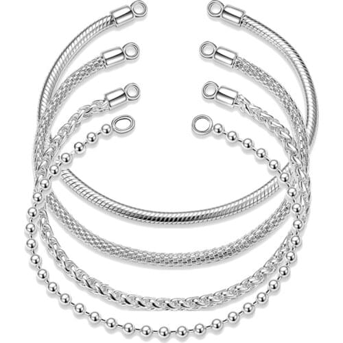 New 925 Sterling Silver Snake Chain & Link Bracelet Bangle for Lobster Clasp Beads DIY Women Charm Bracelets Women Fine Jewelry
