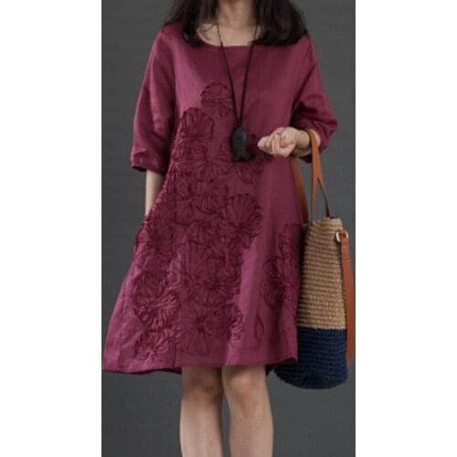 Women Summer Feminino Vestido T Shirt Loose Women Cotton Embroidered Casual DressLadies Shirt Linen Dress NQ905547
