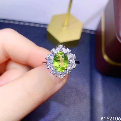 925 Pure Silver Chinese Style Natural Peridot Womens Popular Noble Fresh Oval Adjustable Gem Ring Fine Jewelry Support Detectio