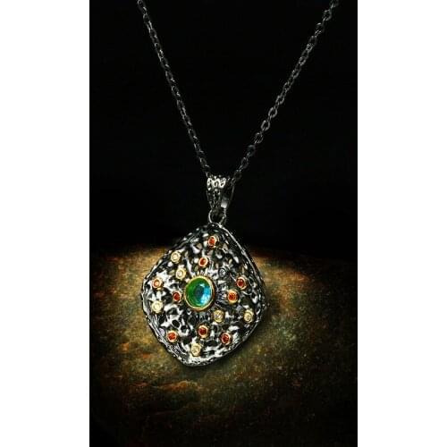 Punk Female Rainbow Crystal Pendant Necklace Charm 14KT Black Gold Chain Necklaces For Women Vintage Square Long Party Necklace