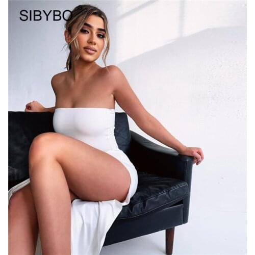 Sibybo Off Shoulder Split Sexy Women Summer Dress Black Sleeveless Backless Long Dresses 2020 Strapless Straight Party Vestidos