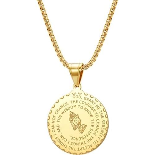 Stainless Steel Gold Jesus Bible Verse Blessed Christ Pendant Neckalce Religious Jewelry Gift For Him with Chain