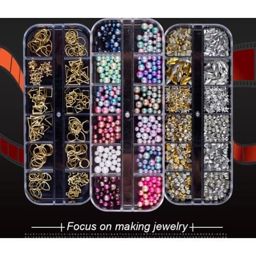1 Box Nail Art Accessories Rhinestone Flat-Bottom Diamond Hollow Rivet Nail Sticker Sequins Pearl Shell Piece Nail Art