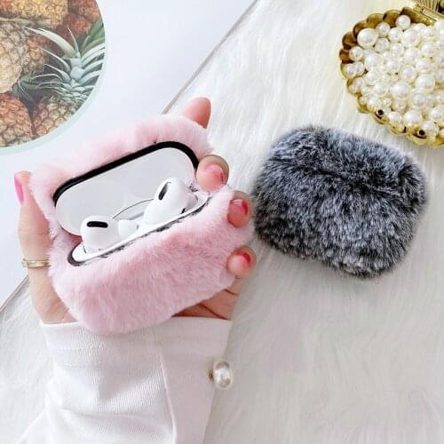 1PC Soft Warm Rabbit Fur Plush Airpods Case For Airpods 1/2 For Air Pods Pro Wireless Charging Earphone Box With Chain Fashion