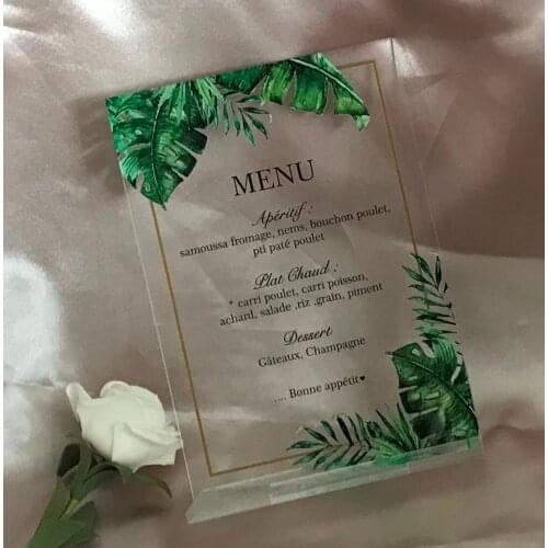 10pcs Custom Acrylic Wedding Invitations,Acrylic Menu with Standing,Palm Tree Acrylic Birthday Invitations,Acrylic Invitations