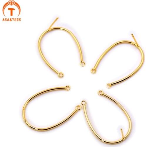 10 Pcs Polish Gold Plated Brass Open Round Earring Finding 28mm Simple half Circle Ring Ear Wares Hooks Posts DIY Making Jewelry