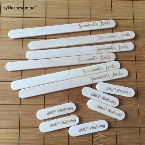 100pcs Personalized Wooden Treat Sticks Spatula Biodegradable Ice Cream Popsicle Cakesicle Sticks Pudding Scrub Birthday Decor