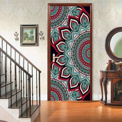 2pcs/set Muslim Colorful Mandala Pattern DIY Door Art Mural Sticker Home Decor Bedroom Corridor Entrance Decorative Paintings
