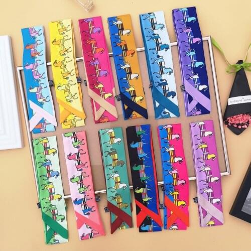 2021 Summer Horse Printing Bag Scarf New Women Silk Scarf Luxury Brand Tie Handbag Ribbon Fashion Head Scarves For Ladies G32