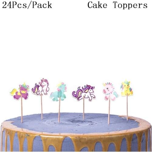 24PCS lovely unicorn Decorate Birthday Party Cake Topper Girls unicorn Theme Baby Shower Cupcake Toppers With Sticks