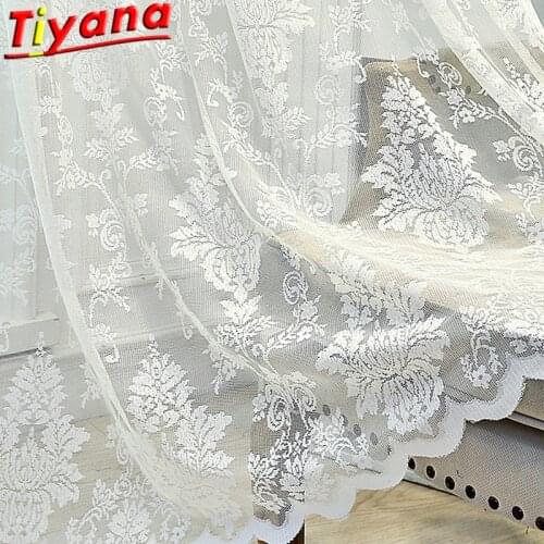 White Lace Sheer Voile Curtains for Living Room Hollow Flowers Tulle for Bedroom Balcony Elegant Window Drapes #VT
