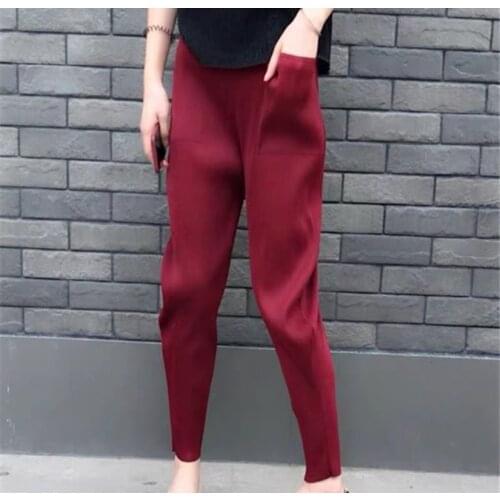 Harem Pants Summer Thin Women Elastic Waist Pocket Joggers Loose Casual Women Plus Size Miyak Pleated Trousers Carrot Pants