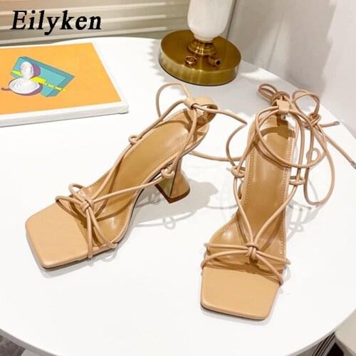 Eilyken New Design Narrow Band Gladiator Ankle Lace-Up Sandals Women Cross Strap High Heels Summer Pumps Shoes Ladies Sandalias