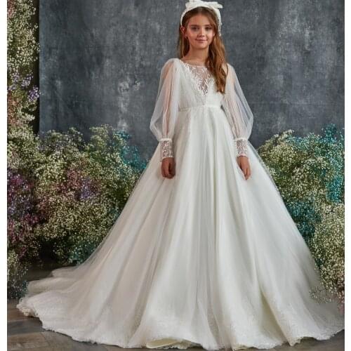 Elegant Long Sleeve Flower Girl Dresses Sequins Appliques Little Girls Pageant Gowns Birthday Party Prom Kids Christmas Dress