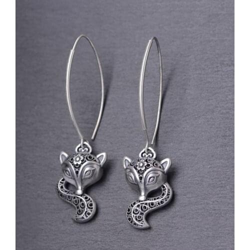 FNJ Animal Fox Earrings 925 Silver Original Pure S925 Sterling Silver Drop Earring for Women Jewelry Vintage