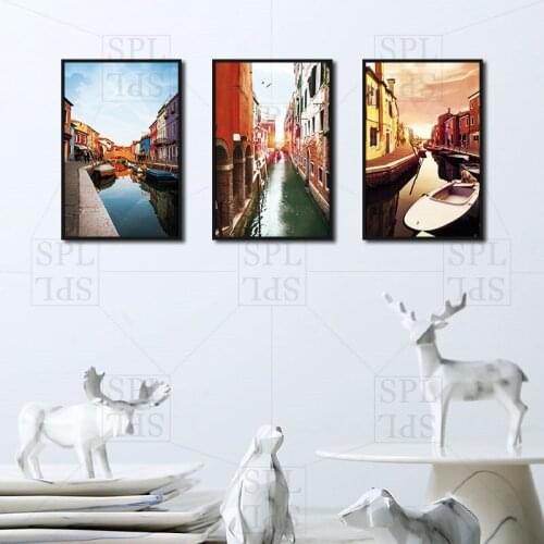 Water City Street Canvas Painting Architecture Landscape Wall Picture for Living Room Decoration Wall Art Posters and Prints