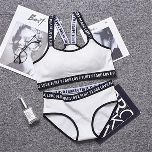 YHLZBNH Teen Girls Women Underwear Set Wire-free Padded Sling Letter Print Patchwork Bra & Panty Soft Bralette For Sports Set