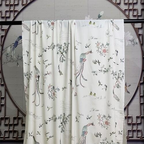 Red Raspberry 18momme Elastic Crepe Silk Flowers Printed Fabrics Garment Materials Women Dress DIY Sewing Cloth Freeshipping