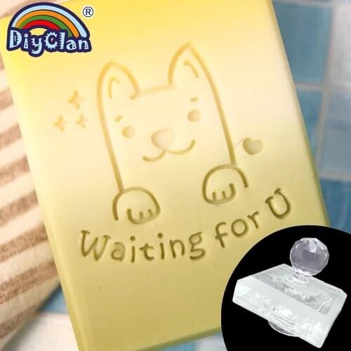 Cute Wating For U Soap Making Stamp Handmade Clear Natural Organic Stamps Glass Small Dog Soap Chapter Acrylic Chapters Custom