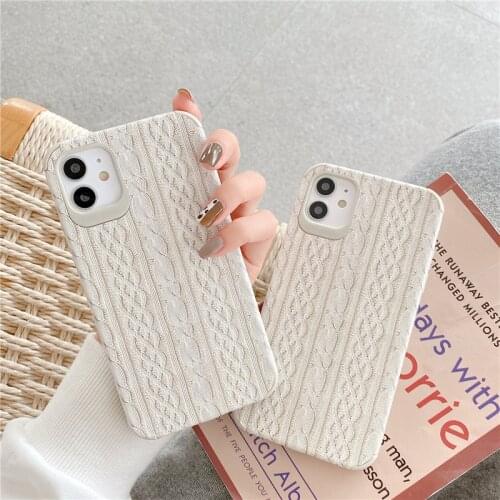 Retro kawaii plush knitted sweater art Phone Case For iPhone 12 11 Pro Max XR XS Max 7 8 Plus 12 mini 7Plus case Cute soft Cover
