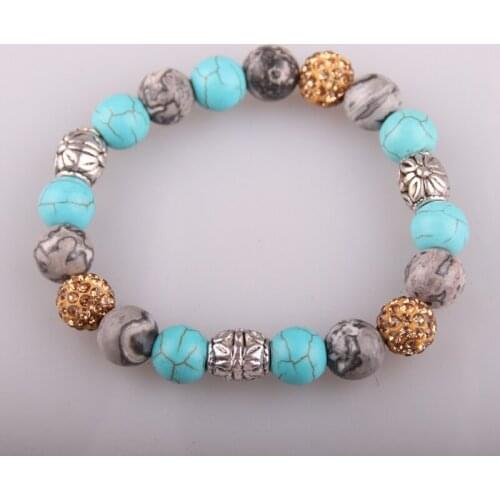Fashion Gary & Calaite Semi Stone Energy Bracelets Pave Beads Bracelet