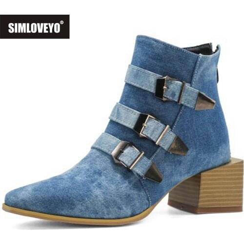 SIMLOVEYO Motorcycle Western Cowboy Boots Women Snake PU Leather Short Cossacks High Heels Cowgirl Booties Buckle Ankle botas