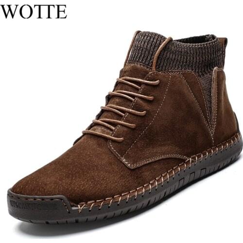 WOTTE Men Snow Boots Winter Plush Warm Men Motorcycle Boots Lace-Up Non-slip Male Ankle Boots Waterproof Autumn Man Work Shoes