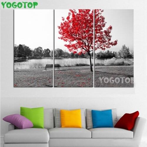 5D round square diamond embroidery 3 Panel set Red Trees lake Diy full sets diamond painting mosaic pictures rhinestones ML1439