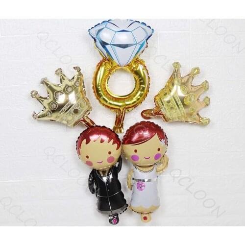 A set of New Mini Bride and Groom Diamond Ring Wedding Aluminum Balloon Wedding Party Wedding Room Decoration Balloon Wholesale