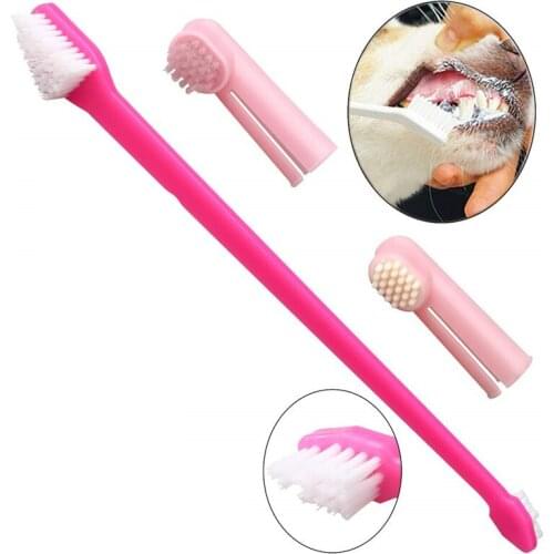 Dog Toothbrush Set Pet Tooth Cleaner Toys 1 Tooth Brush Plus 2 Finger Brushes Toy Suitable for Dogs Cats Chinchilla Guinea