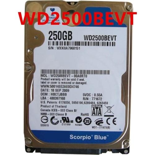 Almost New HDD For WD 250GB 2.5" SATA 3 Gb/s 8MB 5400RPM 9.5MM For Internal Hard Disk For Notebook HDD For WD2500BEVT