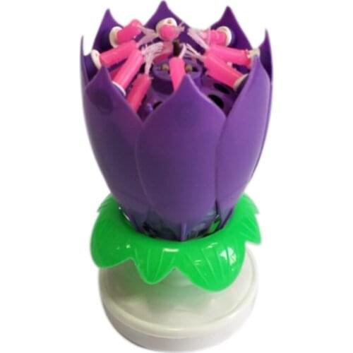 Upgrade Multicolor Rotating Lotus Cake Candle Electronic Music Candle Birthday Wedding @LS
