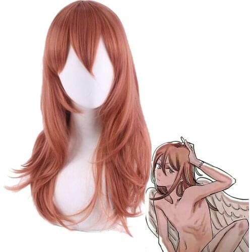 Anime Chainsaw Man Angel Devil Cosplay Wig Dark Orange Wigs Heat Resistant Synthetic Hair Halloween Role Play Prop Women Girls