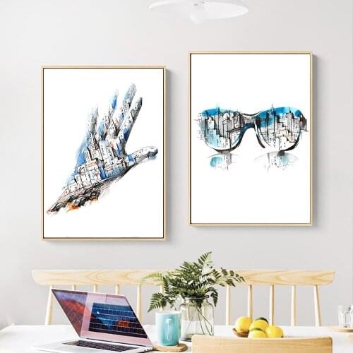 Canvas Prints Watercolor With Hand Or Statue Of Liberty Or Something Else Printing Wall Poster Living Room Abstract Home Decor