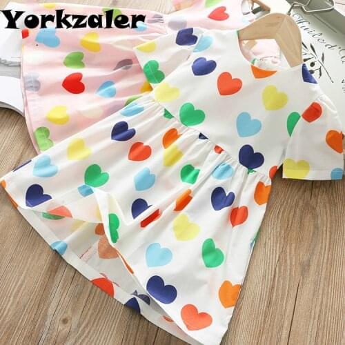 New Style Infants Kids Baby Girls Dress Summer Short Sleeves Heart Printed Dresses Cotton Outfits Princess Party Tutu Dresses