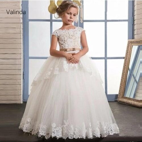 Cap Sleeves Ivory Flower Girl Dresses Junior Bridesmaids Dress for Wedding Birthday Party
