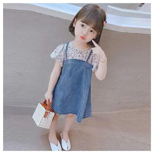 Girls' dresses, summer dresses, childrens denim skirts, childrens floral princess dresses, summer new girls' baby skirts