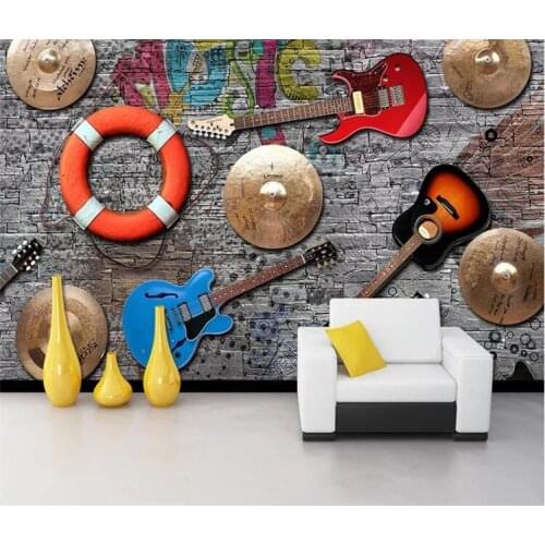 Custom wallpaper murals any size photo 3D guitar rock brick wall KTV background music fashion trend bar wallpaper