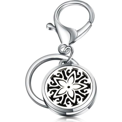 Charm High Quality Perfume Key Chain Five-Pointed Star Flower Stainless Steel Essential Oil Diffuser Perfume Aromatherapy Locket